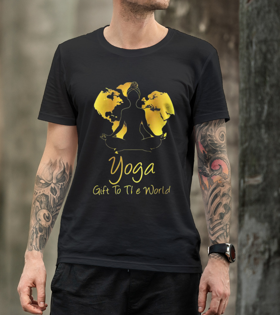 Yoga Gift To The World Globe Silhouette Meditation T-Shirt
