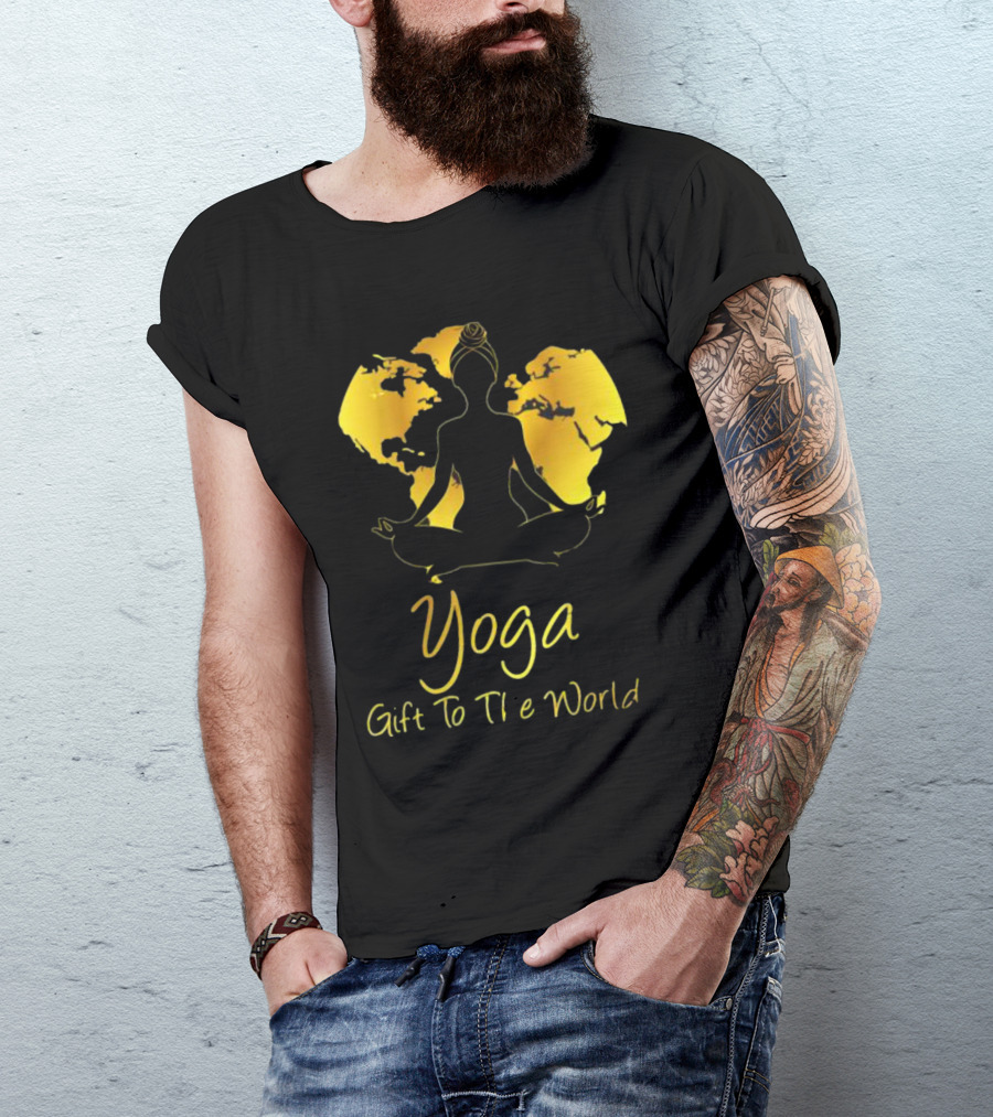 Yoga Gift To The World Globe Silhouette Meditation T-Shirt
