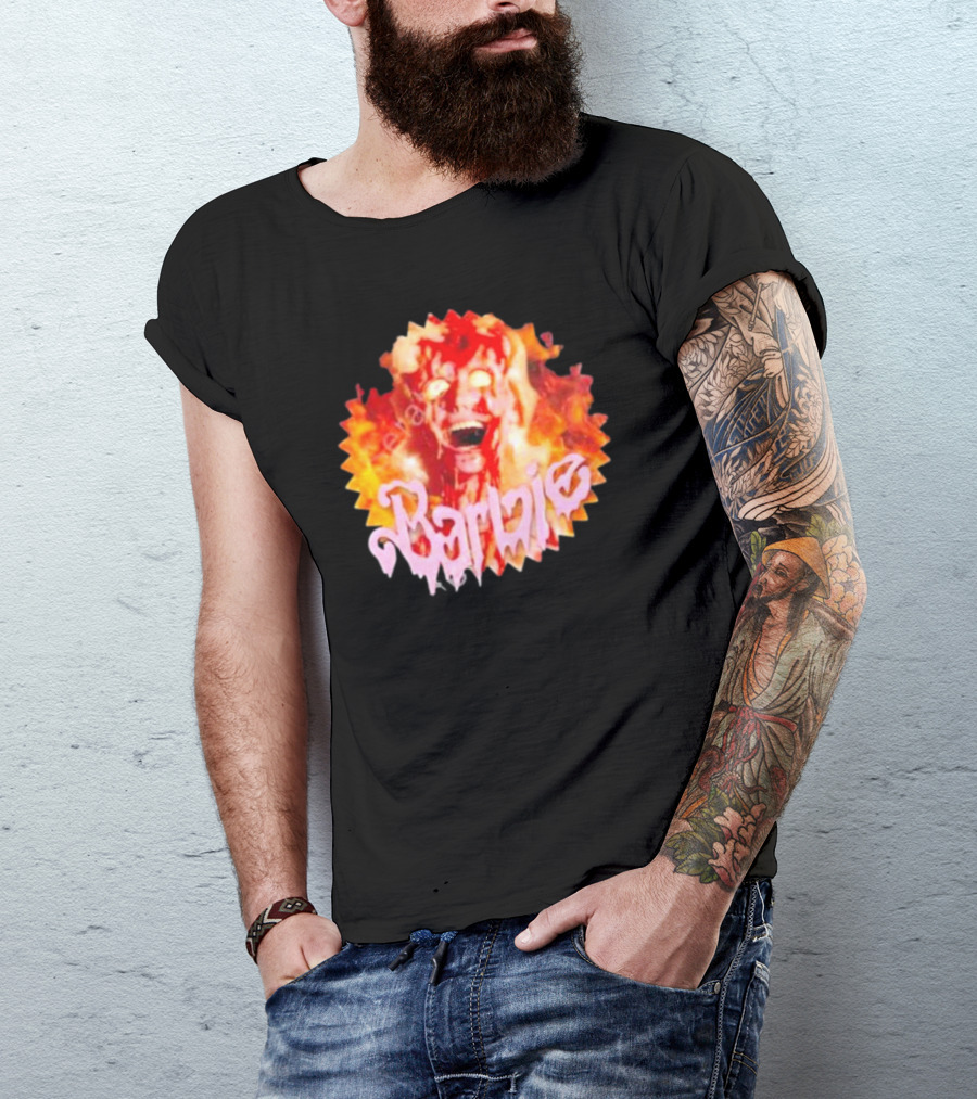 Barbie Burning Flames Horror Face T-Shirt