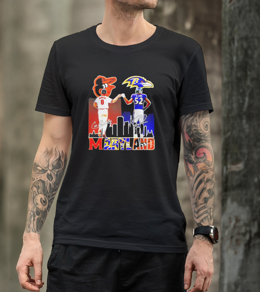 Cal Ripken Ray Lewis Baltimore Orioles Ravens Maryland Signatures T-Shirt