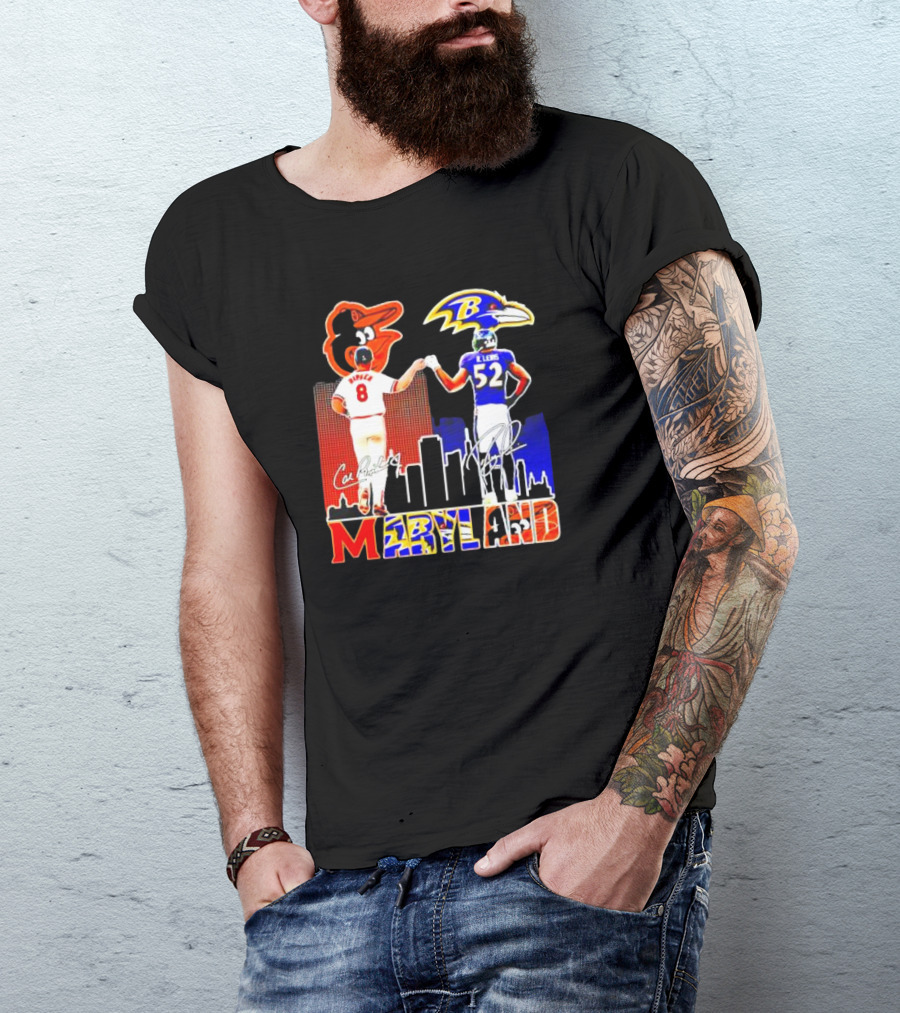 Cal Ripken Ray Lewis Baltimore Orioles Ravens Maryland Signatures T-Shirt