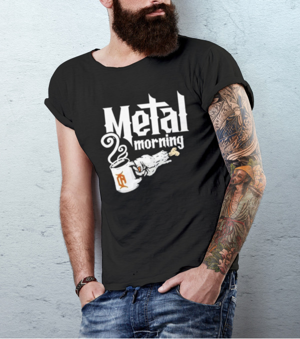Metal Morning Skeleton Hand Coffee Cup T-Shirt