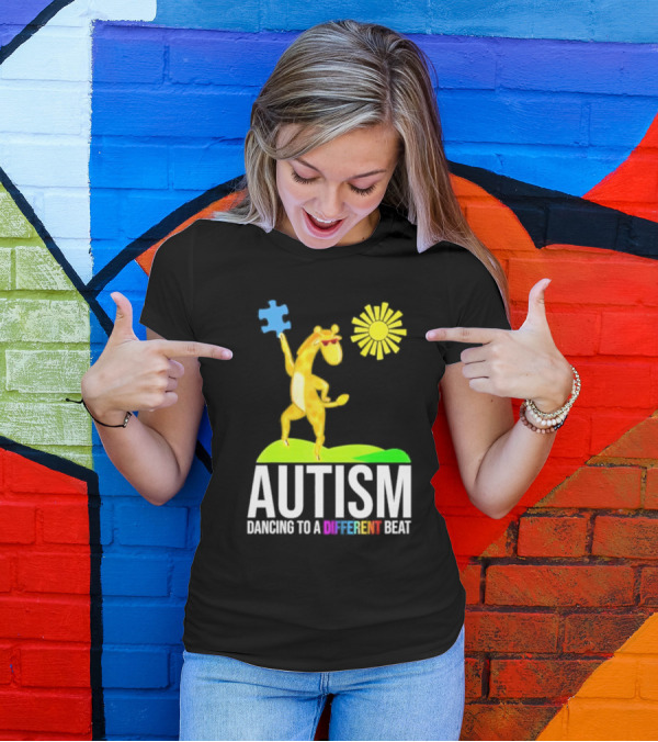 Giraffe With Puzzle Piece And Sun Celebrating Autism Dancing To A Different Beat T-Shirt