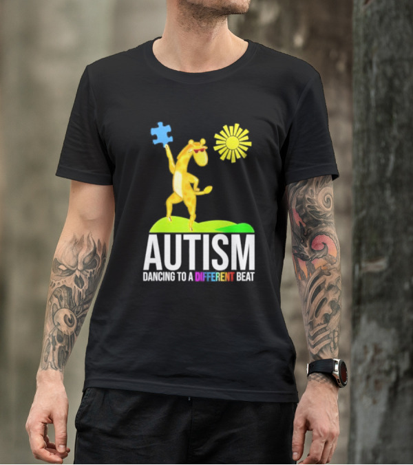 Giraffe With Puzzle Piece And Sun Celebrating Autism Dancing To A Different Beat T-Shirt