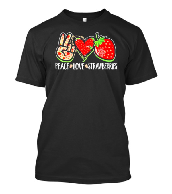 PEACE LOVE STRAWBERRIES HAND SIGN HEART FRUIT T-Shirt
