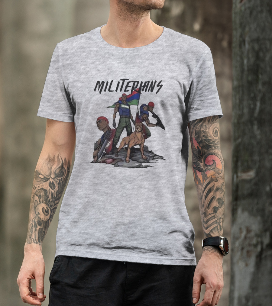 J Hus Merch Militerians Militant Style With Red Bandanas And Guard Dog T-Shirt