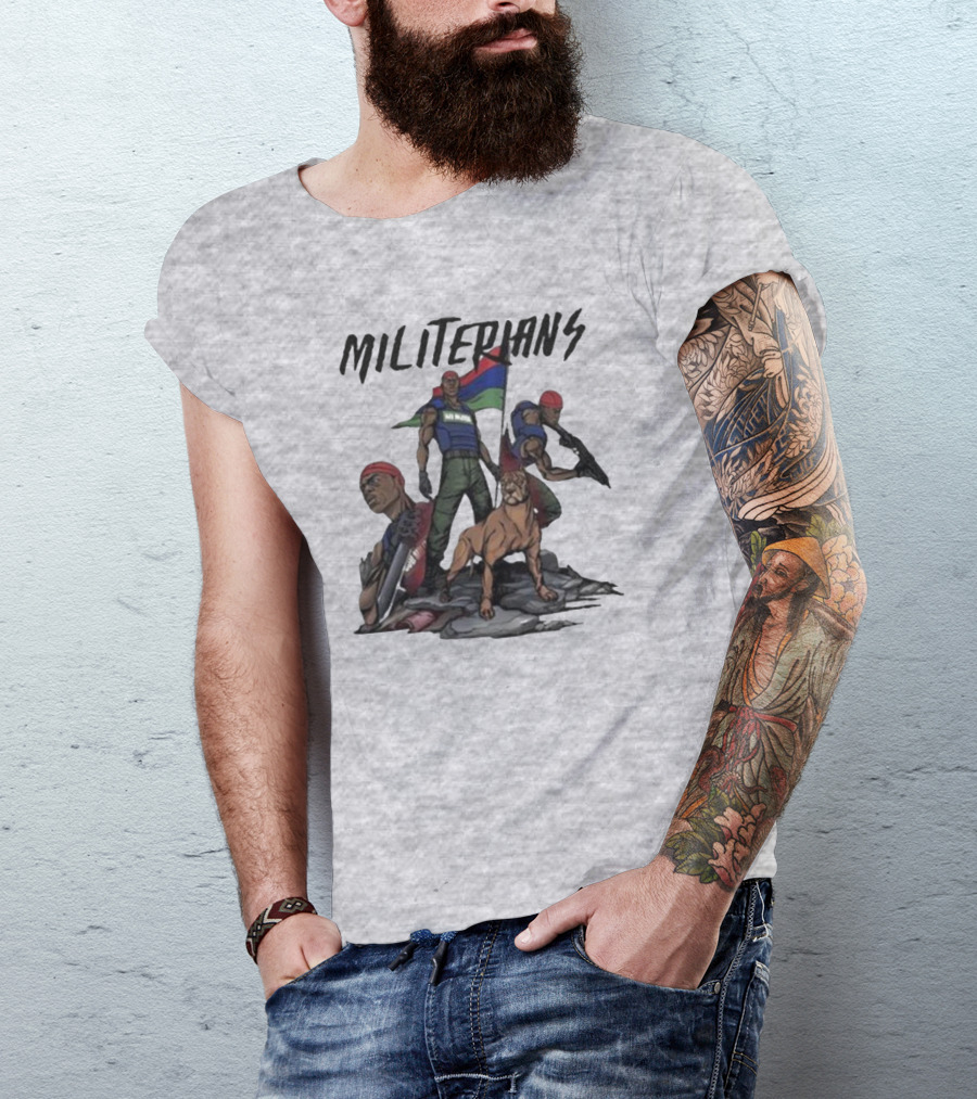 J Hus Merch Militerians Militant Style With Red Bandanas And Guard Dog T-Shirt