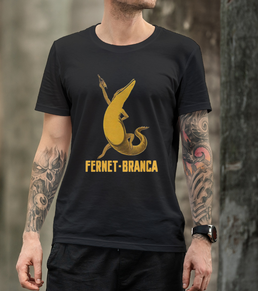 Fernet Branca Crocodile Holding Bottle Iconic Beverage T-Shirt