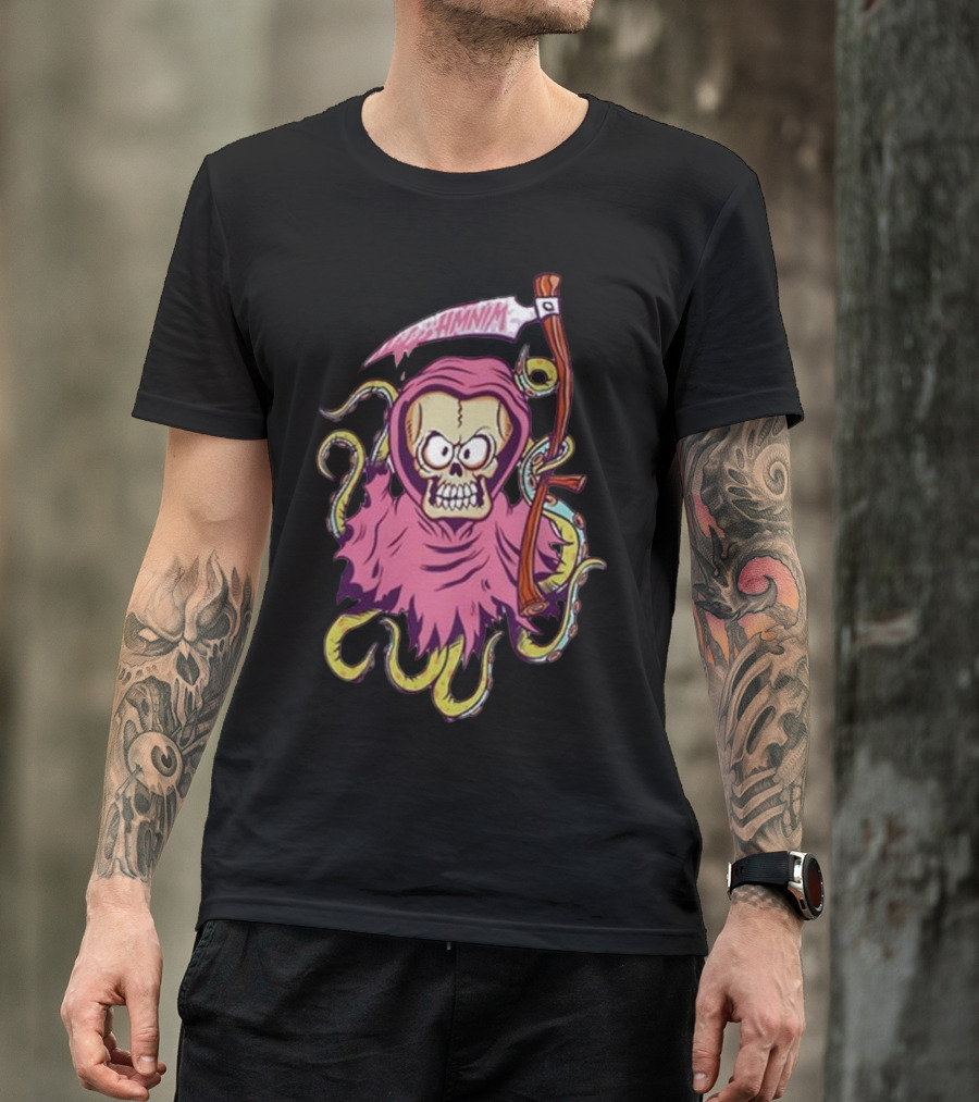 Squid-Hooded Grim Reaper With Tentacles And Outrageous Scythe T-Shirt