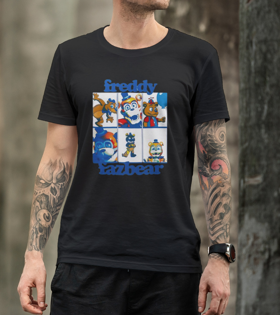 Freddy Fazbear Animated Comic Style Grid Boyfriend Fit Girls T-Shirt
