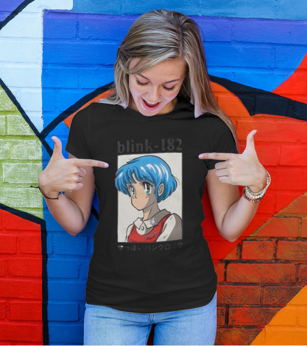 Blink-182 Anime Character Illustration Blue Hair Iconic T-Shirt