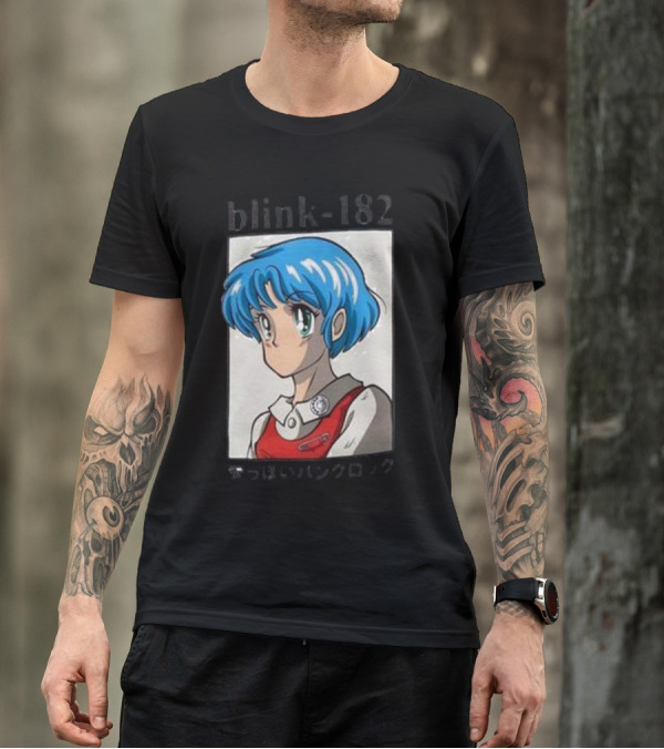 Blink-182 Anime Character Illustration Blue Hair Iconic T-Shirt