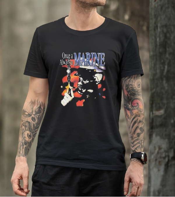 Once A Marine Always A Marine Skeleton With Rifle T-Shirt