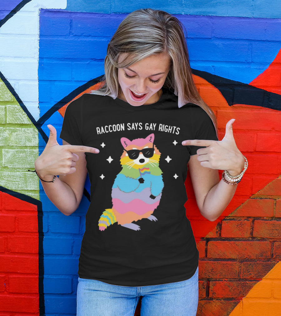 Raccoon Says Gay Rights Pride Rainbow Sunglasses Flag T-Shirt