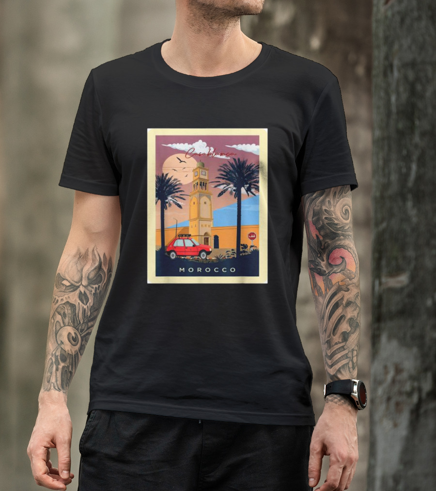 Casablanca Morocco Vintage Taxi And Architecture Scene T-Shirt
