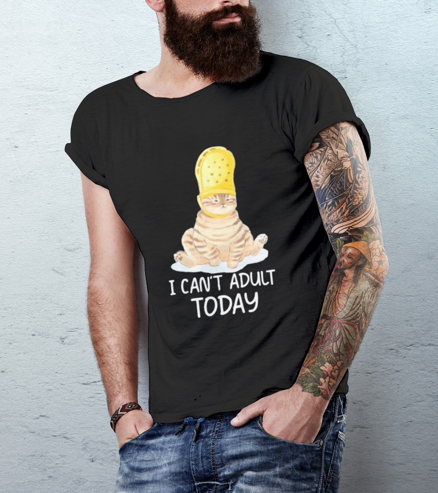 Cat Wearing Yellow Crocs I Can’t Adult Today T-Shirt