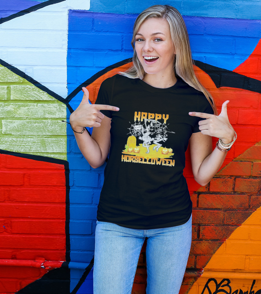 Happy Horselloween Devil Riding Horse Skull Halloween T-Shirt