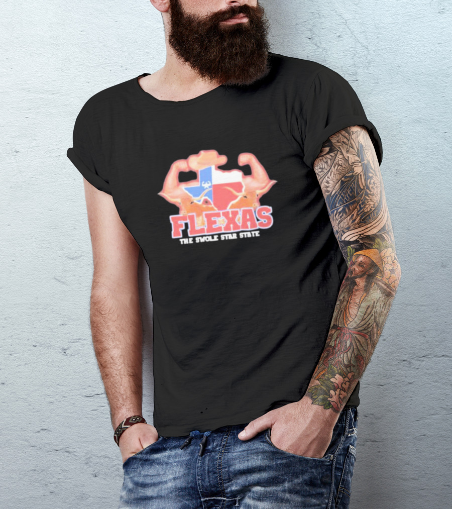 Flexas The Swole Star State Buff Texas Map Muscles Cowboy Hat T-Shirt