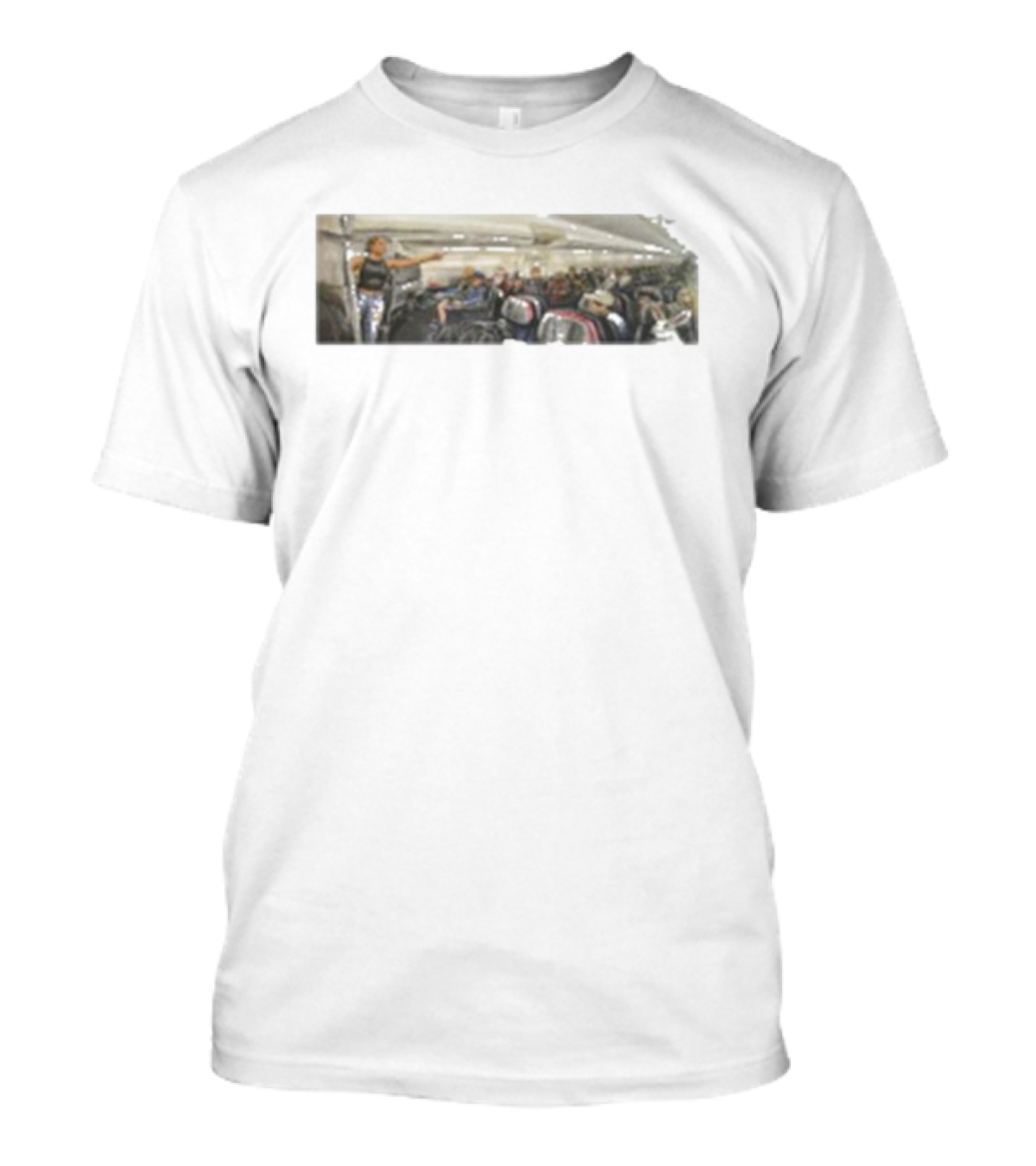 Airplane Lady Freak Out Pointing Inside Big Foot Ceramic Scene T-Shirt