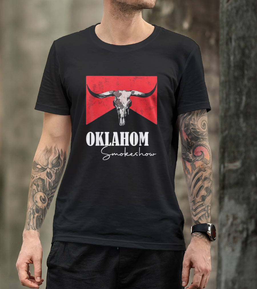 Oklahoma Smokeshow Western Country Boho Bull Skull Cow T-Shirt