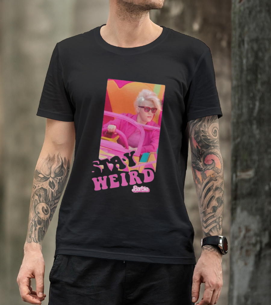 Barbie Movie Stay Weird Pink Jacket Sunglasses T-Shirt