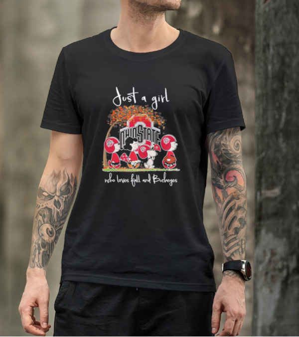 Just A Girl Who Loves Fall And Ohio State Buckeyes Peanuts T-Shirt