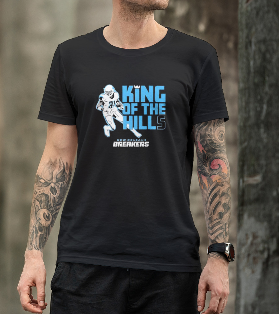 New Orleans Breakers King Of The Hills Football Player Action T-Shirt