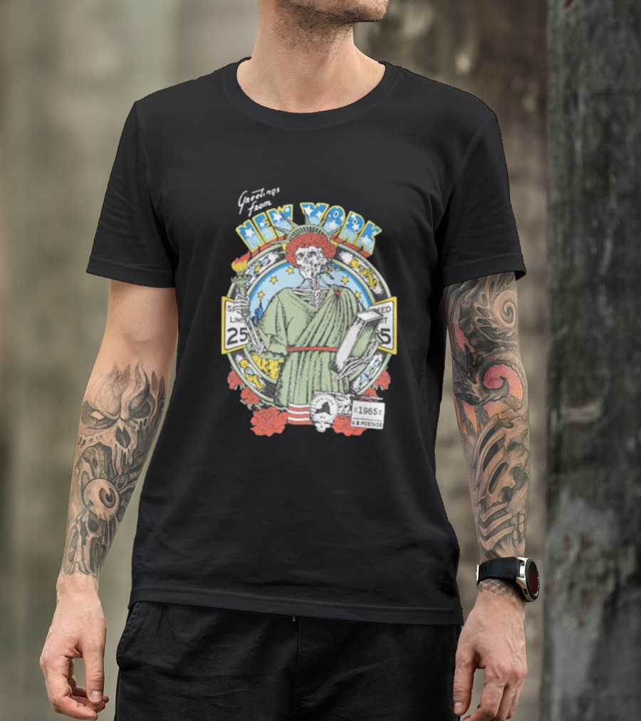 Greetings From New York Grateful Dead 1985 Skeleton Liberty Stamp United States T-Shirt