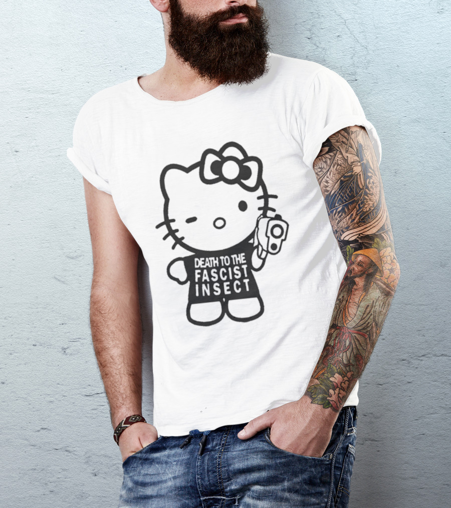 Death To The Fascist Insect Hello Kitty With Gun T-Shirt