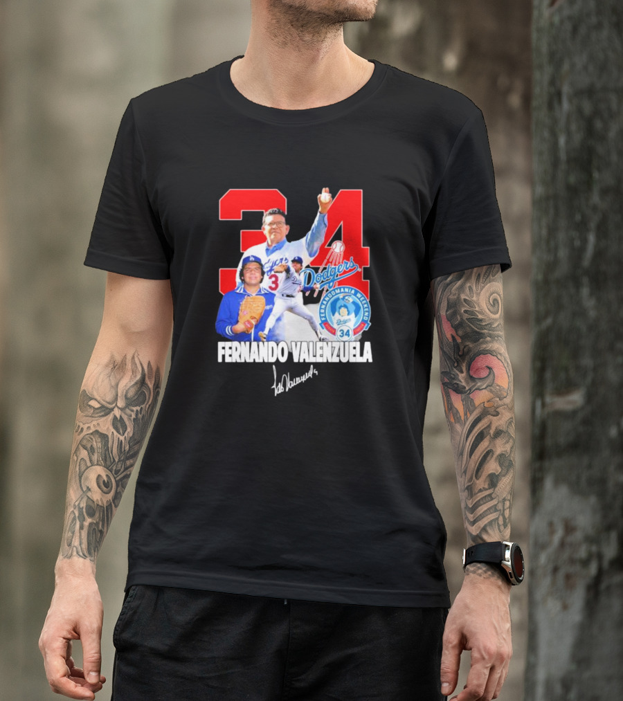 Dodgers Fernando Valenzuela Fernando Mania Weekend Signature 34 T-Shirt