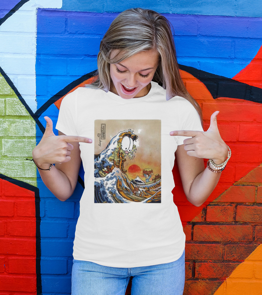 Garfield Great Wave Lasagna Hokusai T-Shirt