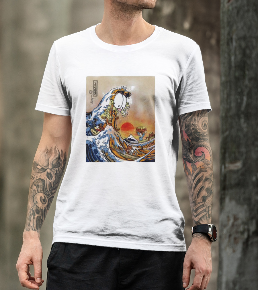Garfield Great Wave Lasagna Hokusai T-Shirt