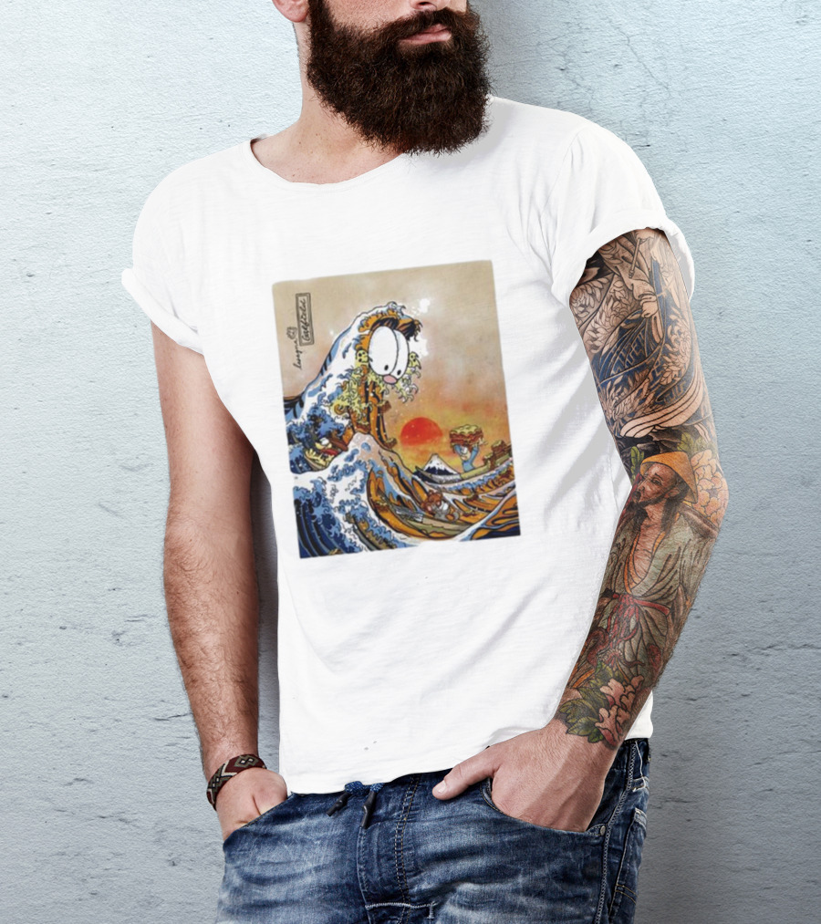 Garfield Great Wave Lasagna Hokusai T-Shirt