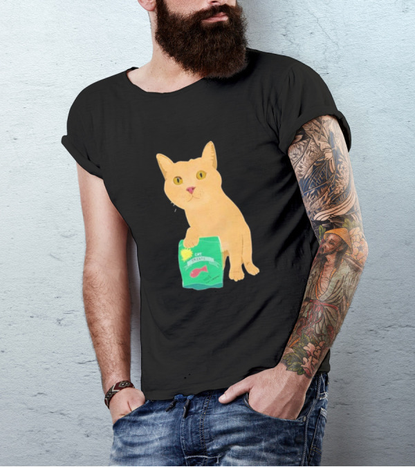 Cat Holding Bag With Cat Treats 100% Not Garbage T-Shirt