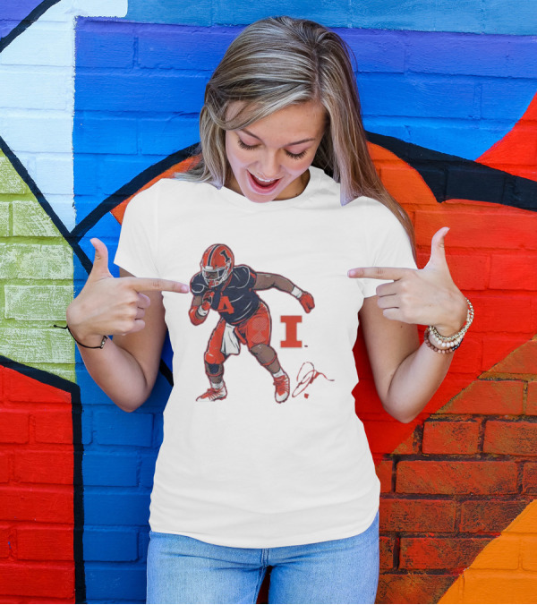 Illinois Football Jerzhan Newton Superstar Pose With Signature T-Shirt