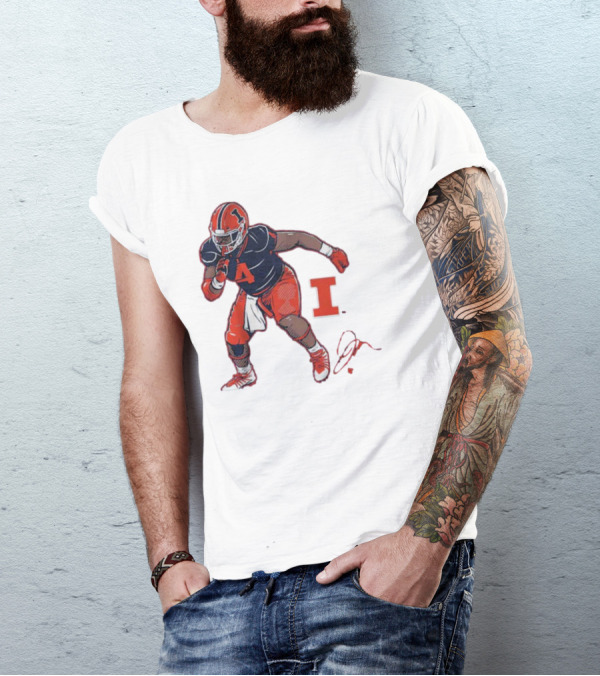 Illinois Football Jerzhan Newton Superstar Pose With Signature T-Shirt