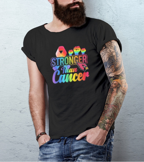 Stronger Than Cancer Arizona Cardinals NFL Rainbow Ribbon And Fists T-Shirt