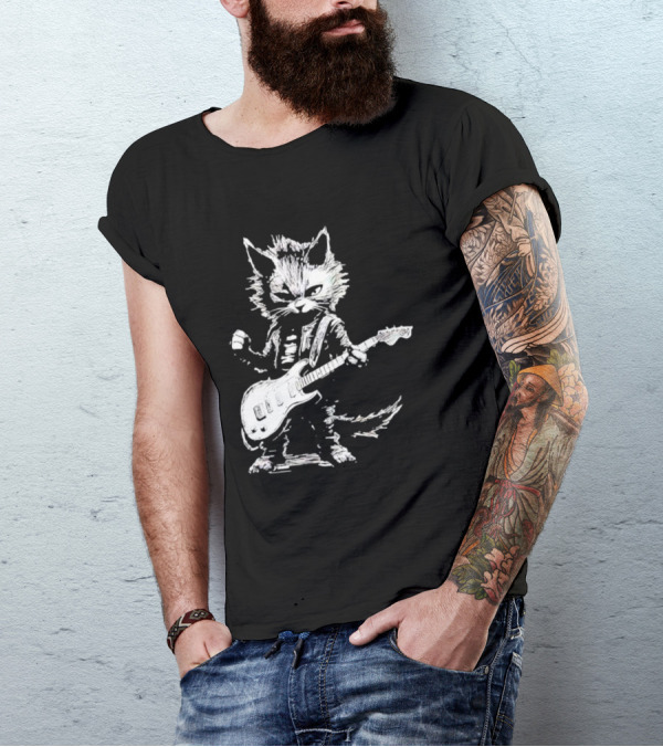 Guitar Cat Rock Kitty Playing Guitar Gifts For Her T-Shirt