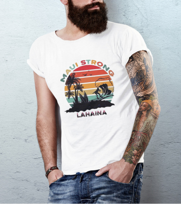 Maui Strong Lahaina Surfing Retro Palm Trees T-Shirt