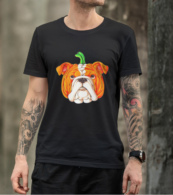 Pumpkin Bulldog Halloween Face Fusion T-Shirt