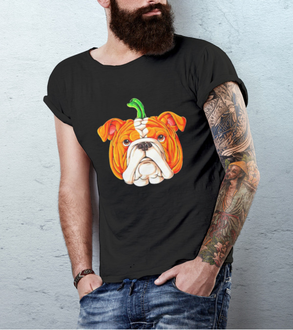Pumpkin Bulldog Halloween Face Fusion T-Shirt