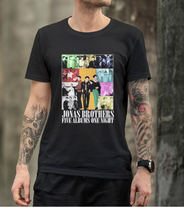 Jonas Brothers Five Albums One Night Multicolor Photo Collage T-Shirt