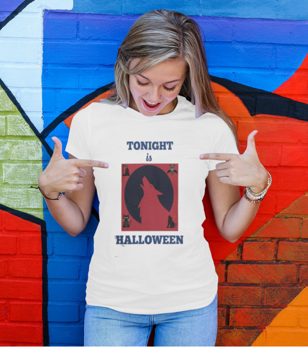 Tonight Is Halloween Dark Wolf Cats Bats Moon T-Shirt