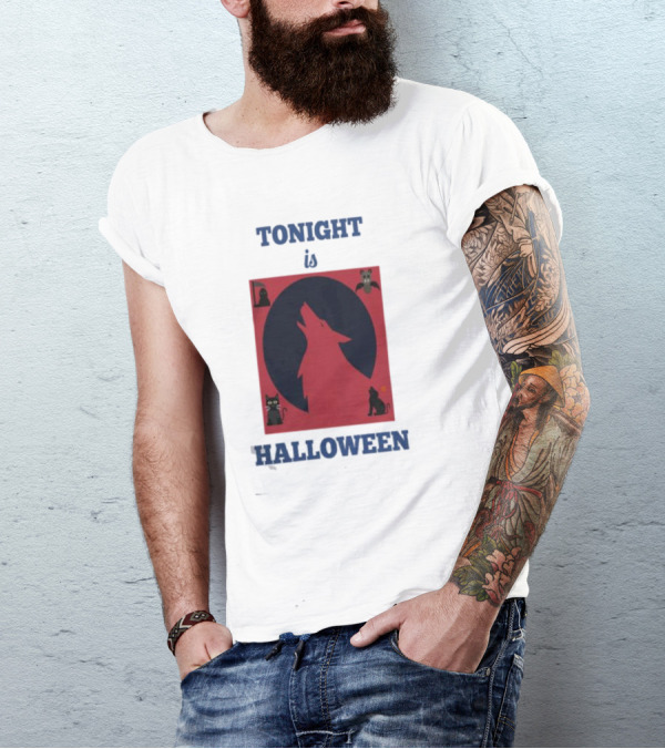 Tonight Is Halloween Dark Wolf Cats Bats Moon T-Shirt