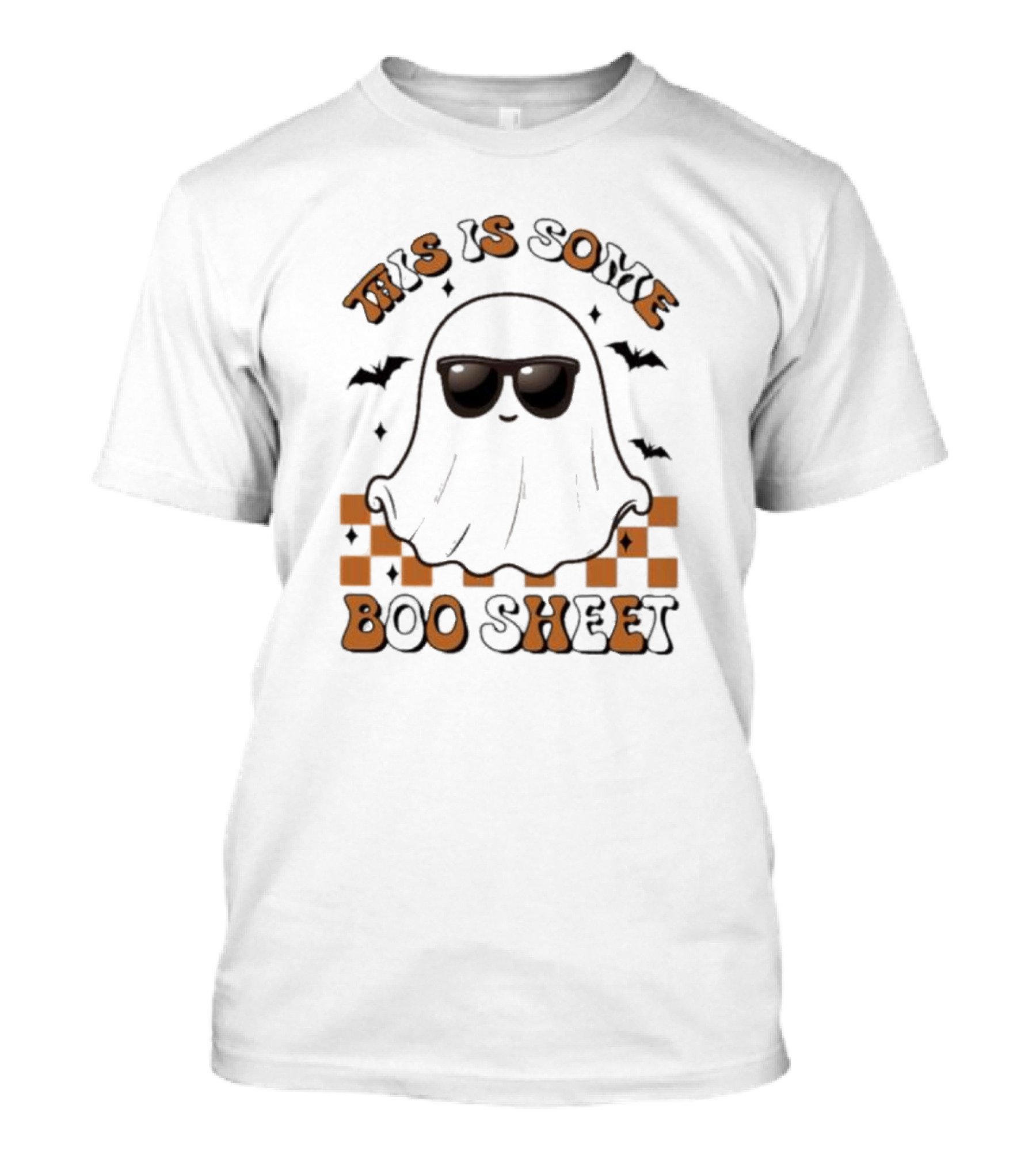 This Is Some Boo Sheet Ghost Halloween Bats Checkered T-Shirt