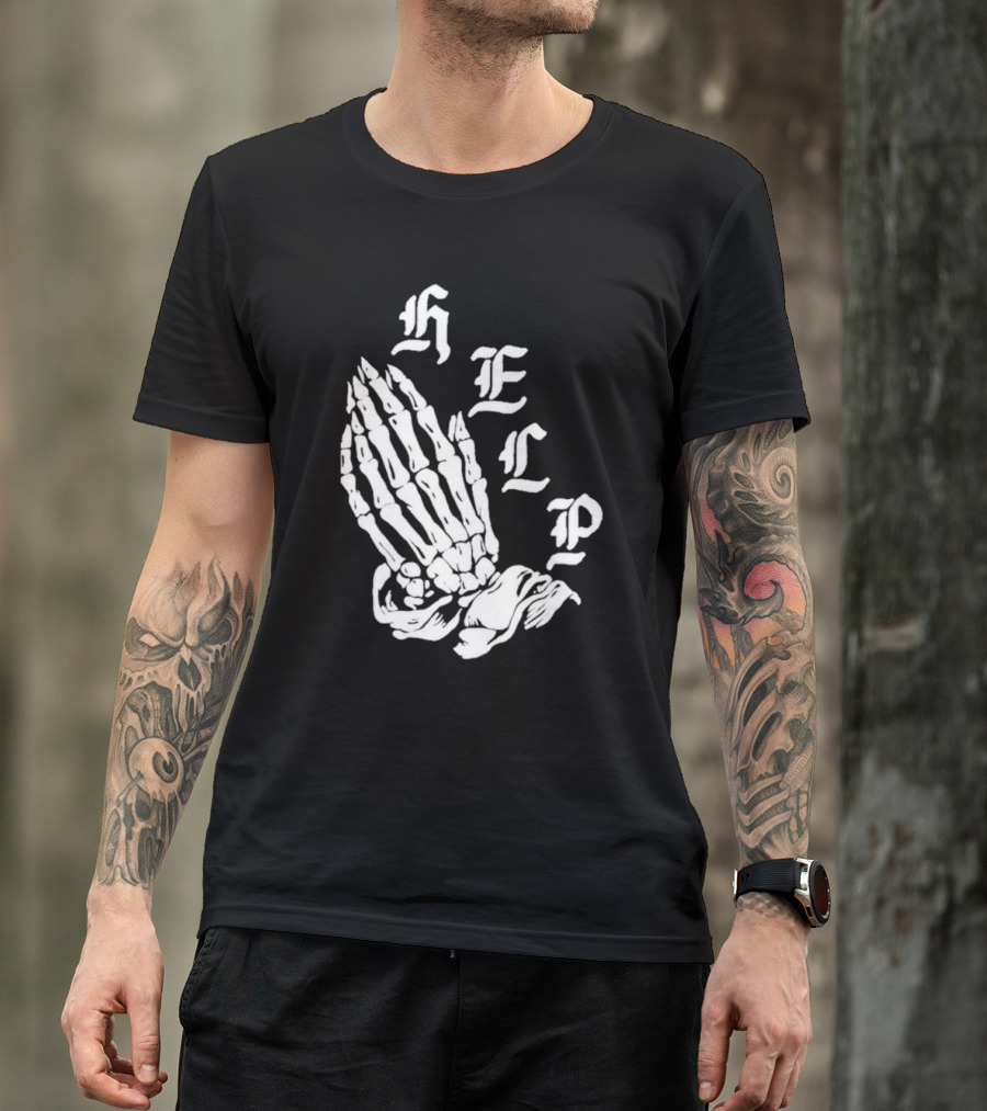 HELP Bones Puff Print Skeleton Hands T-Shirt