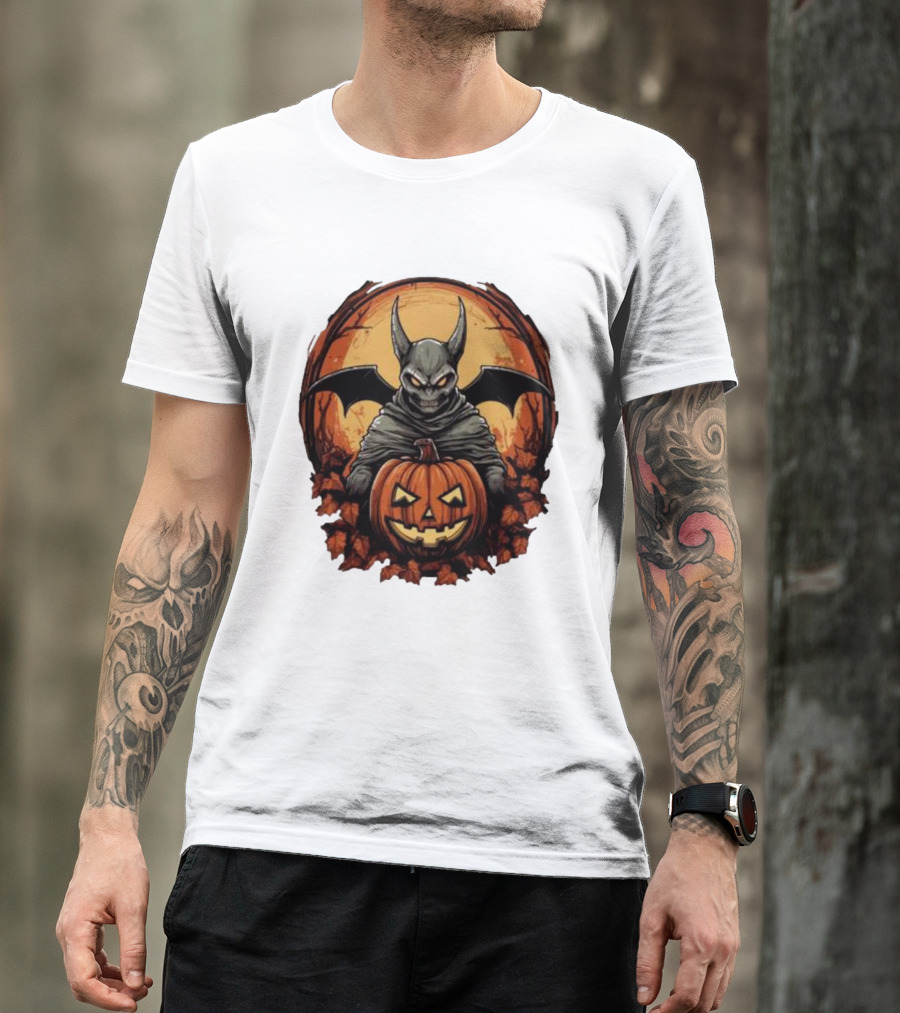 Bat Devil Pumpkin Halloween Moon Shadows T-Shirt
