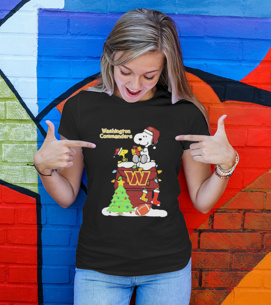 Washington Commanders Christmas Snoopy Chimney Festive Scene T-Shirt