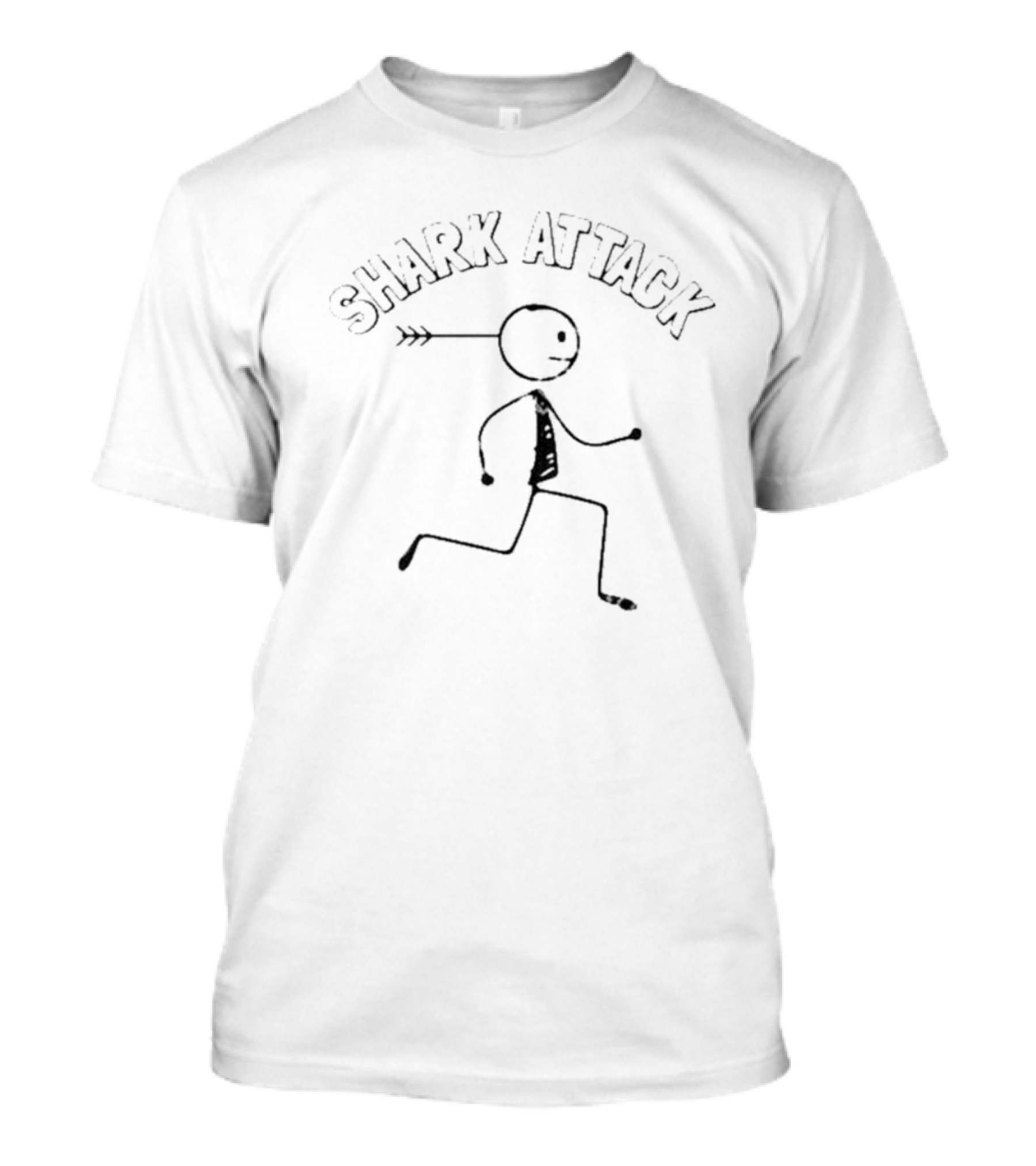 SHARK ATTACK Stick Figure Running With Arrow Through Head T-Shirt