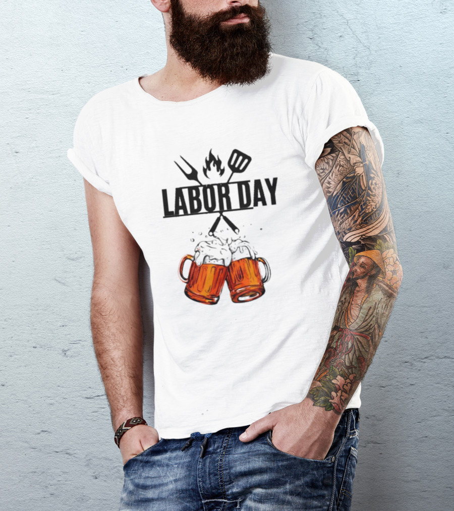 Labor Day BBQ Fire Beer Cheers T-Shirt